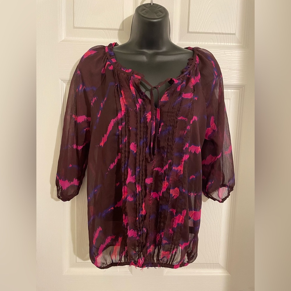 Express Womens Shear Boho Tie Dye Print Blouse size S/P